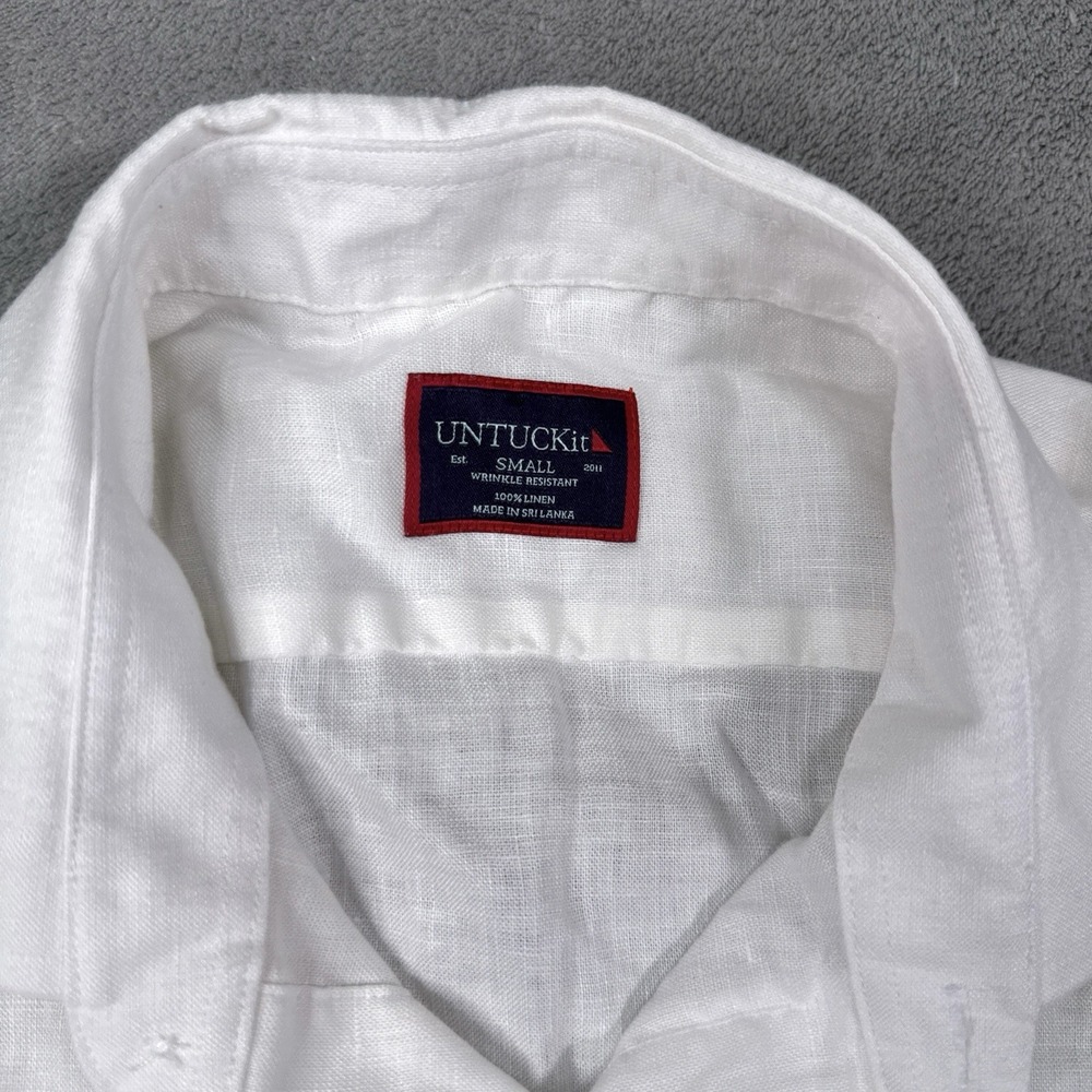 UNTUCKit Shirt Mens Small White Short Sleeve 100% Linen Wrinkle Resistant 40878 - Picture 3 of 8